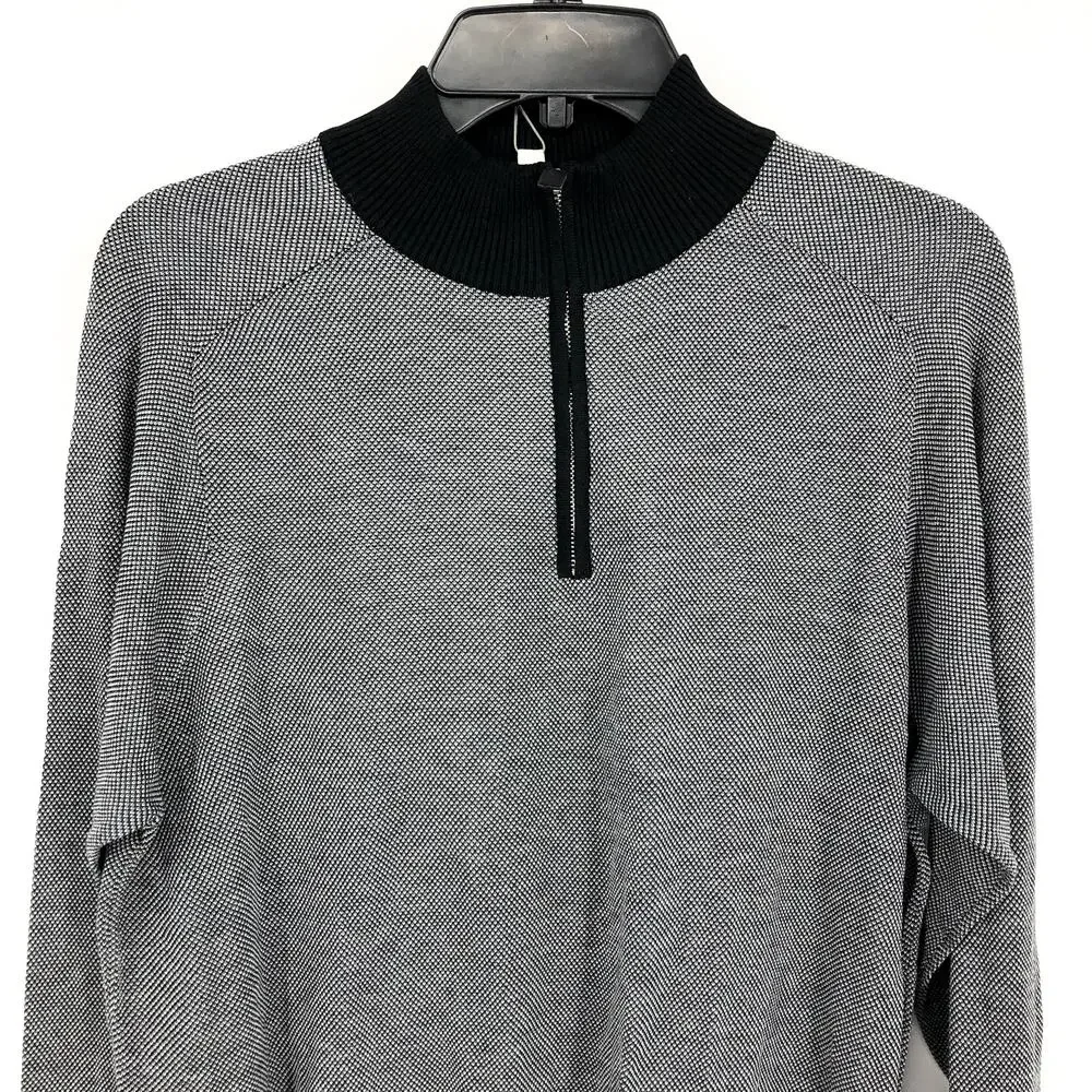 JACK VICTOR Men's Valois 1/4 Zip Sweater Large Black Pullover Cotton Silk NWT